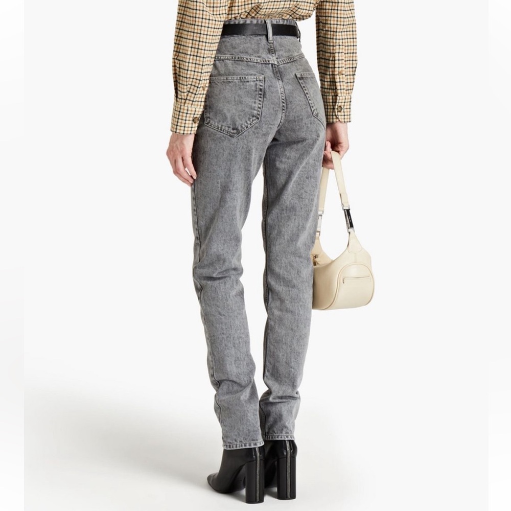 Hominy pintucked acid-wash high-rise slim-leg jeans